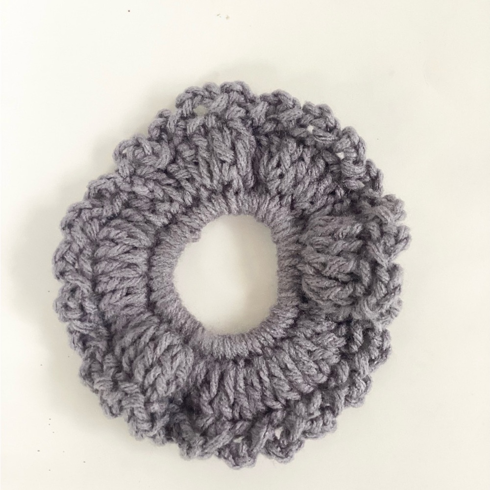 Hair Scrunchies Hand Crafted Gray Silver White Boho Crochet Messy Bun - Picture 5 of 10